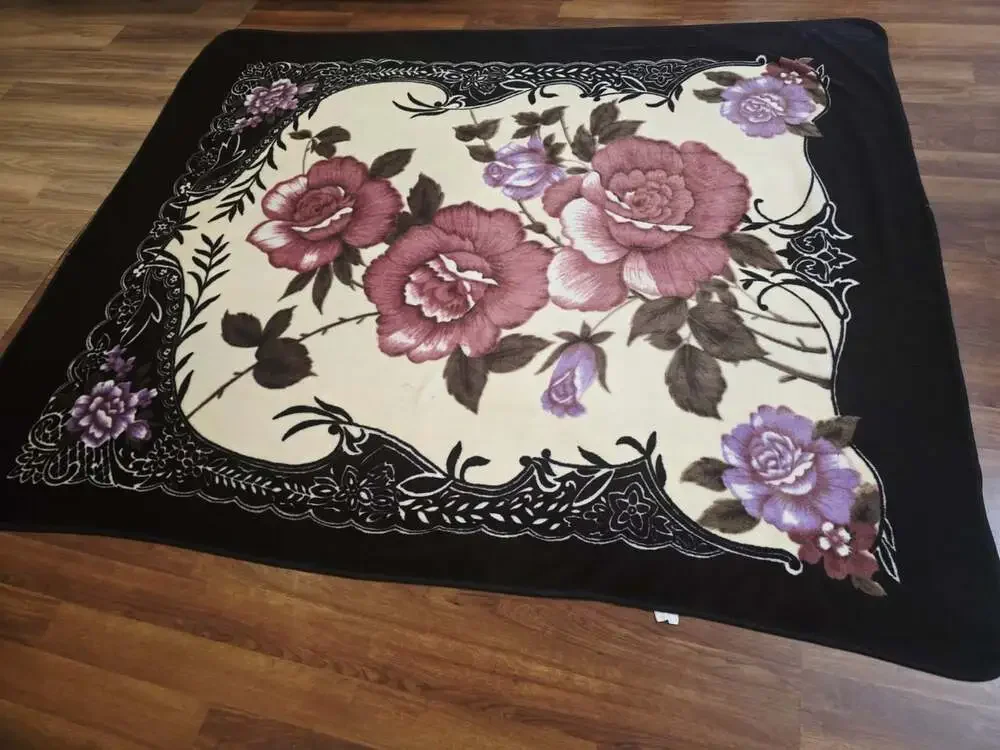 Floral Plush Velour Blanket Tapestry 92x76 Black Pink Rose Cottage Core King Que